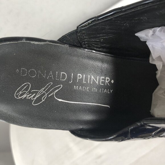 Donald Pliner Mules Womens 9 Black Alligator Texture Sandal Heels Open Toe - Picture 5 of 16